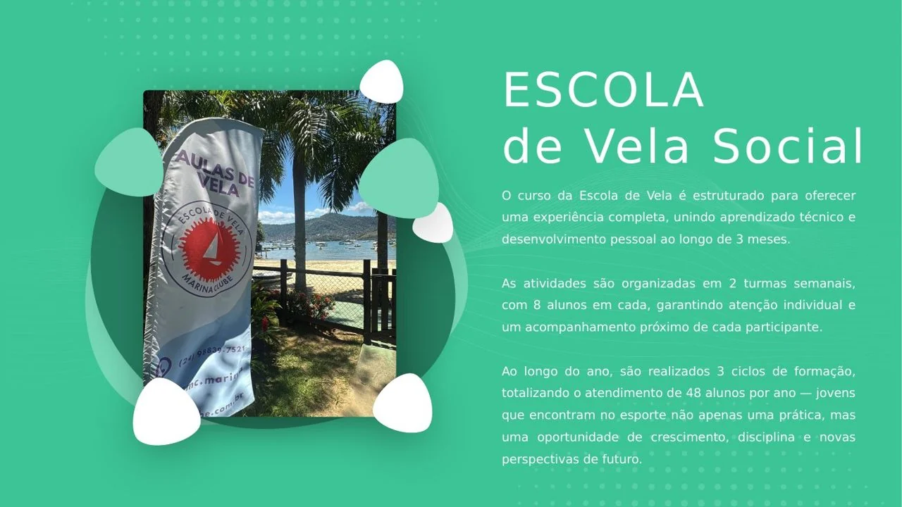 Slide da apresentação Escola de Vela Social · ARMC